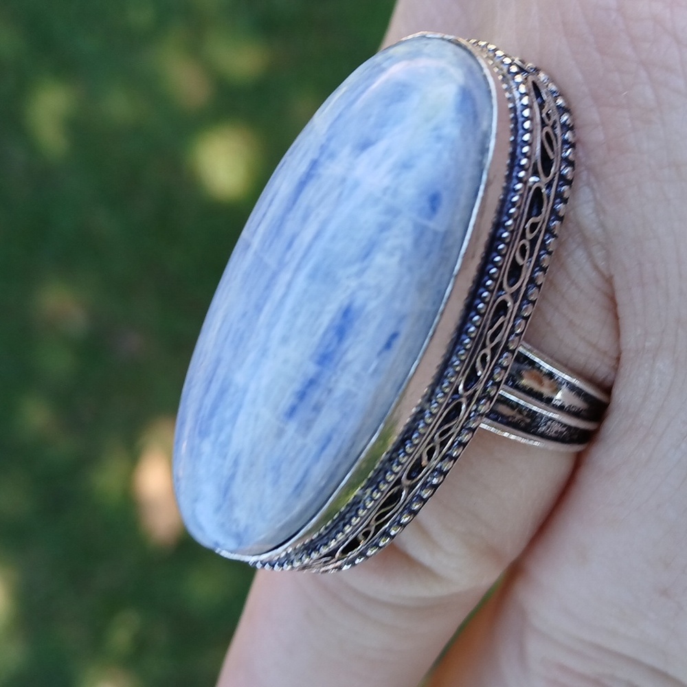 New Oversized Blue Kyanite 925 Silver Ring.
